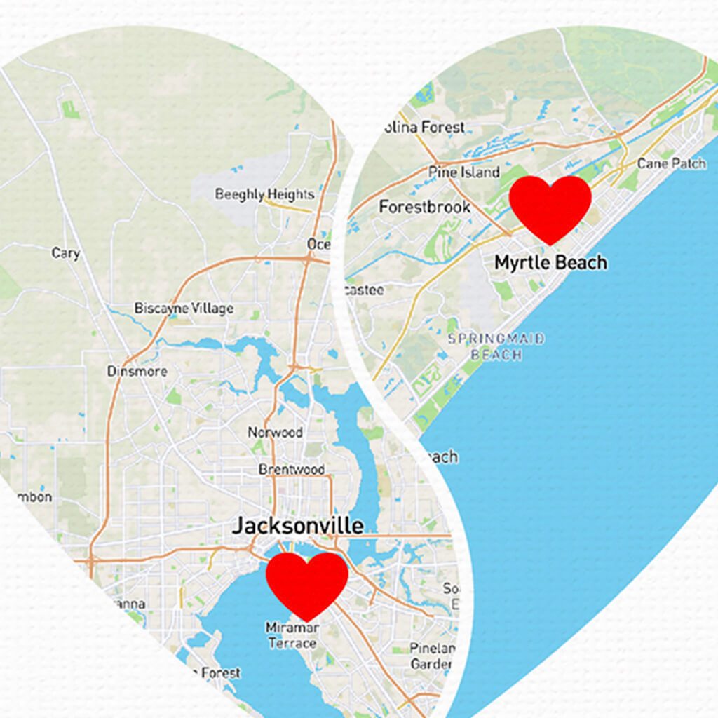 Yin-Yang 2 Heart Halves Map Art Closeup