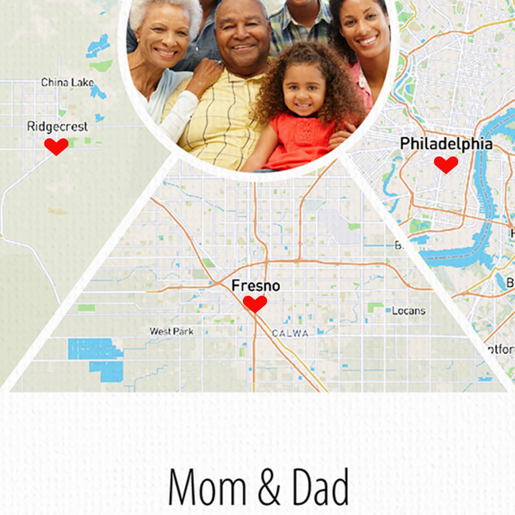 Family Photo House Map Art Closeup of Map