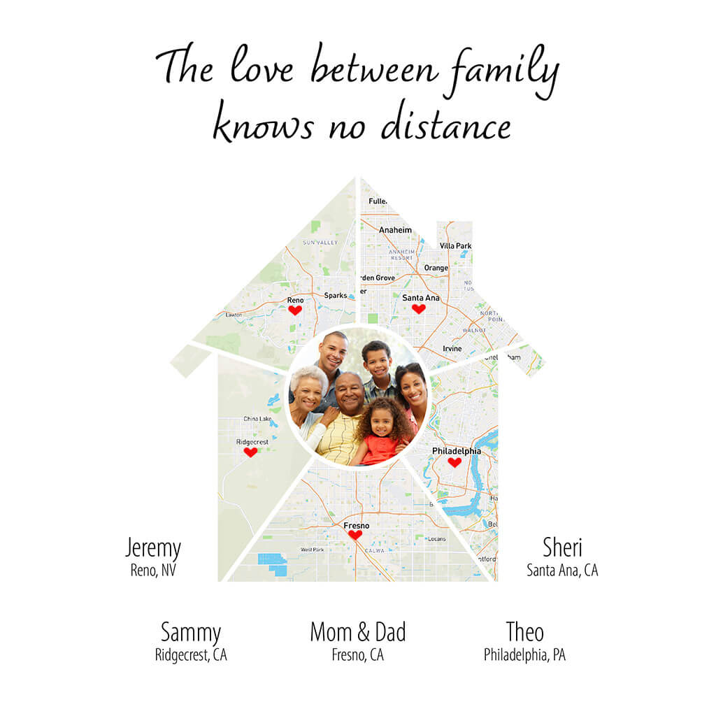 Family Photo House Map Art Closeup