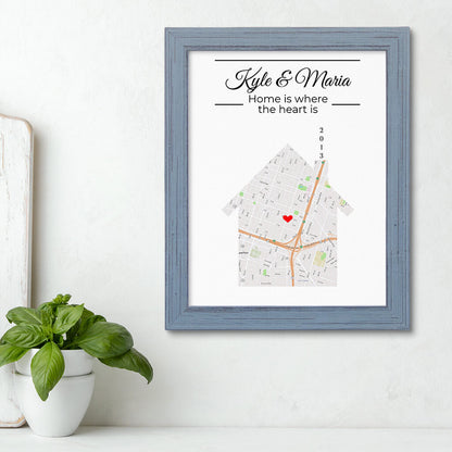 House Shaped Canvas Map Print in Carnival Gray Frame