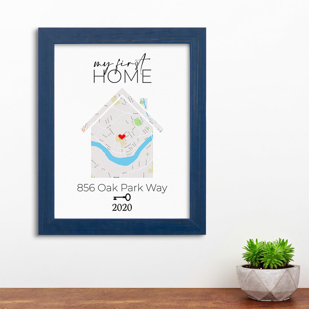 My First Home Canvas Art Print in Carnival Blue Frame