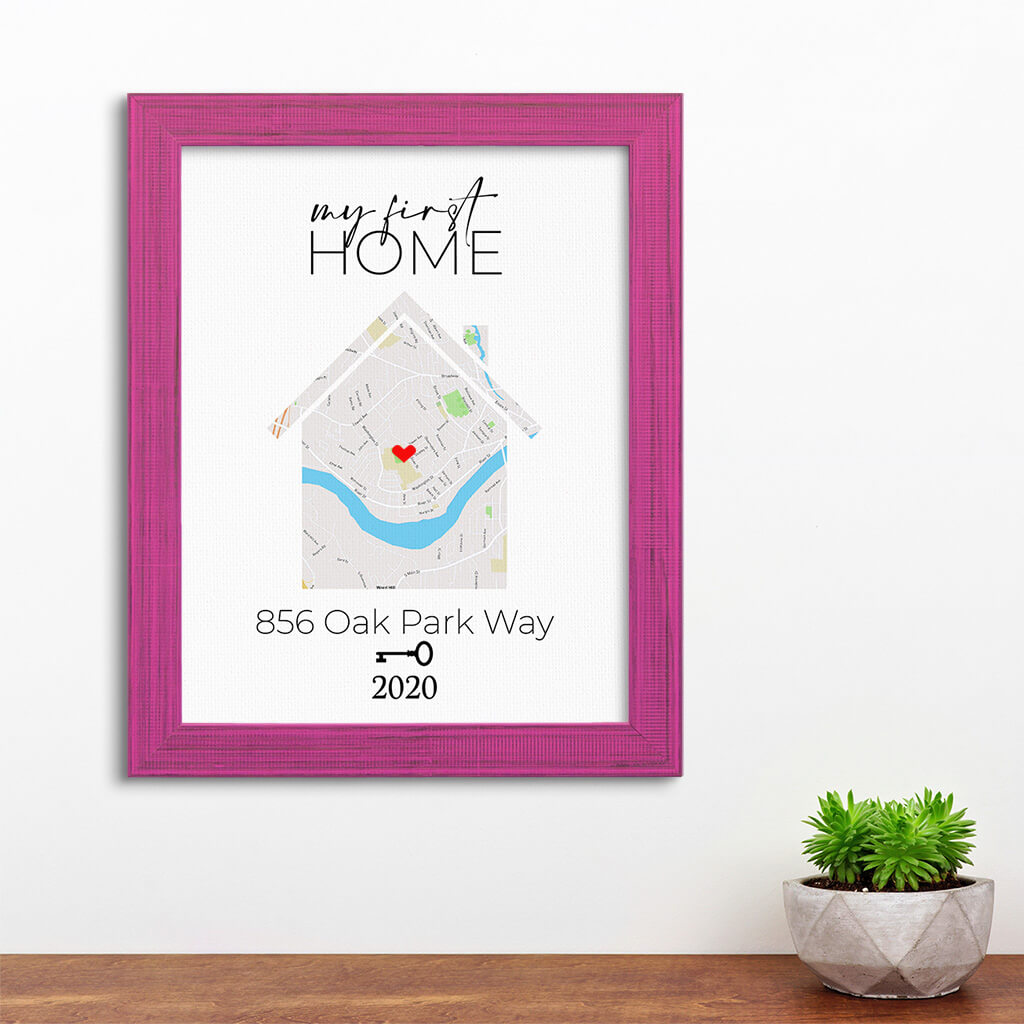 My First Home Canvas Art Print in Carnival Pink Frame