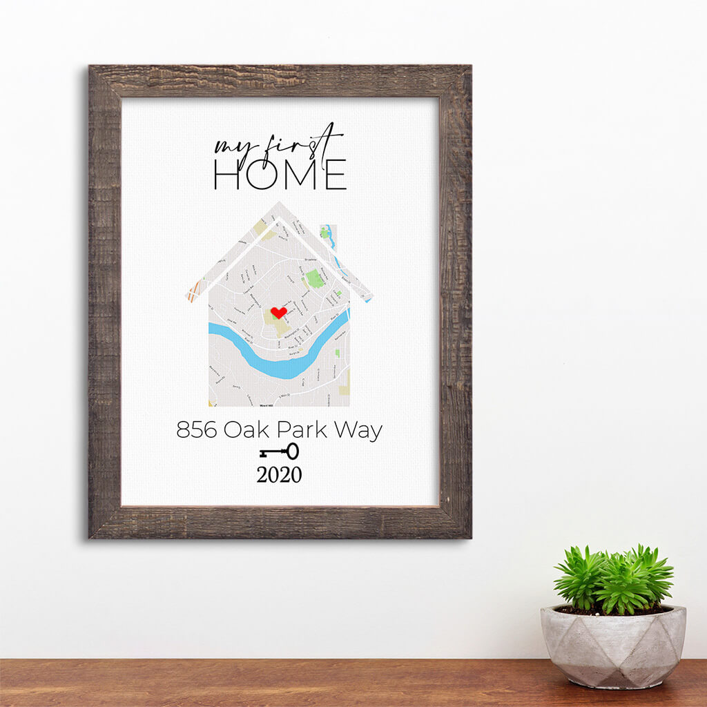 My First Home Canvas Art Print in Madison Natural Real Wood Frame