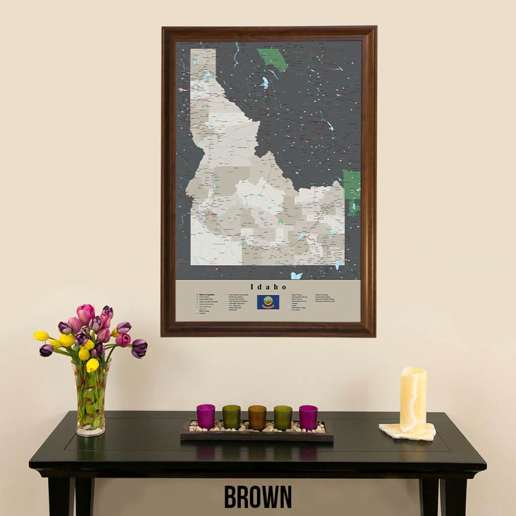 Earth Toned Idaho State Push Pin Travel Map Brown Frame
