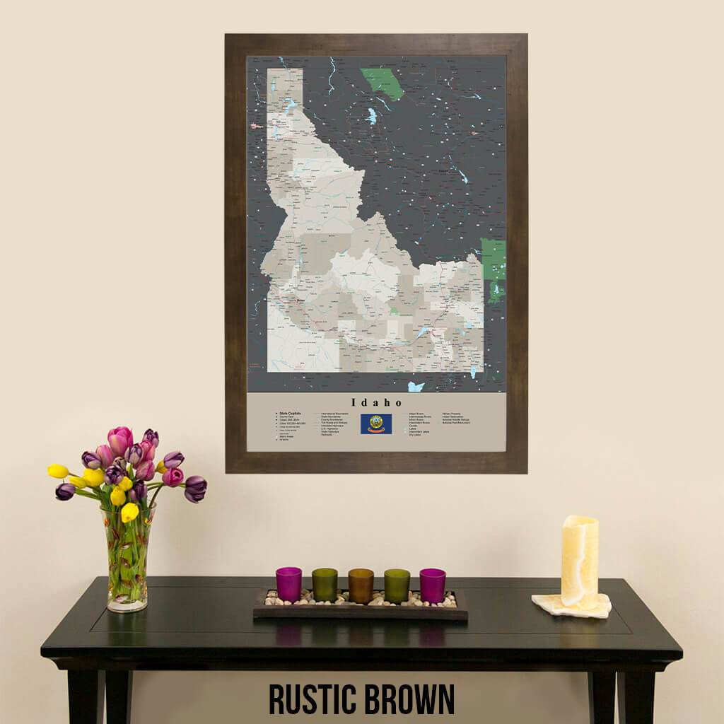 Earth Toned Idaho State Push Pin Travel Map Rustic Brown Frame
