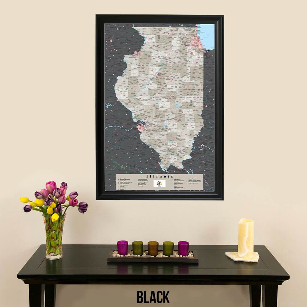 Earth Toned Illinois State Map Black Frame