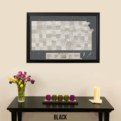 Earth Toned Kansas State Travel Map Black Frame