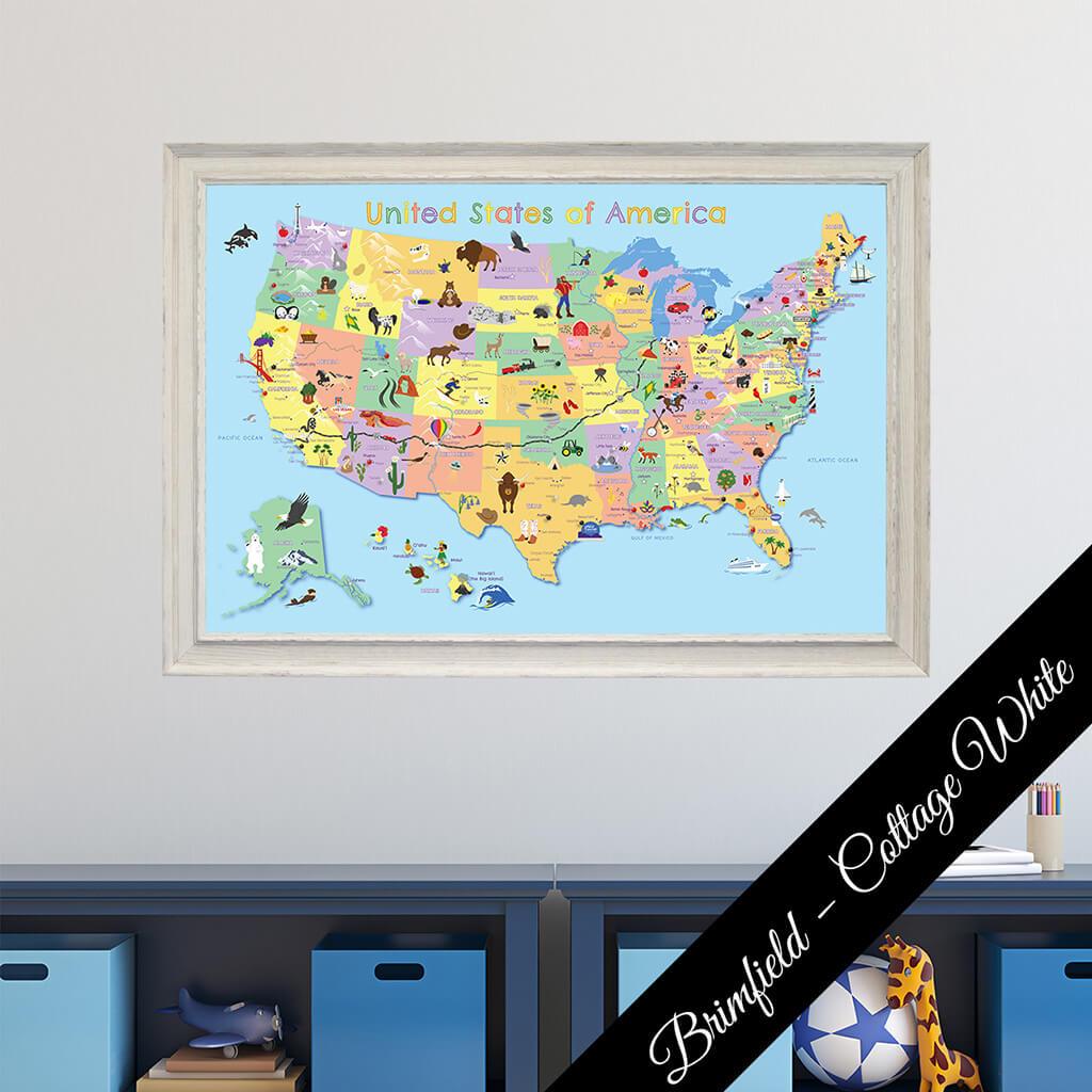 Canvas Kids Push Pin Map in Premium Brimfield White Frame