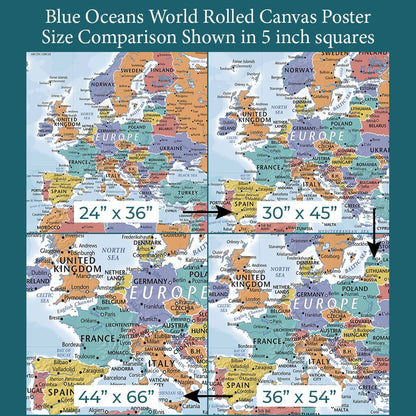 Font Size Comparison of Europe on 4 Poster Sizes