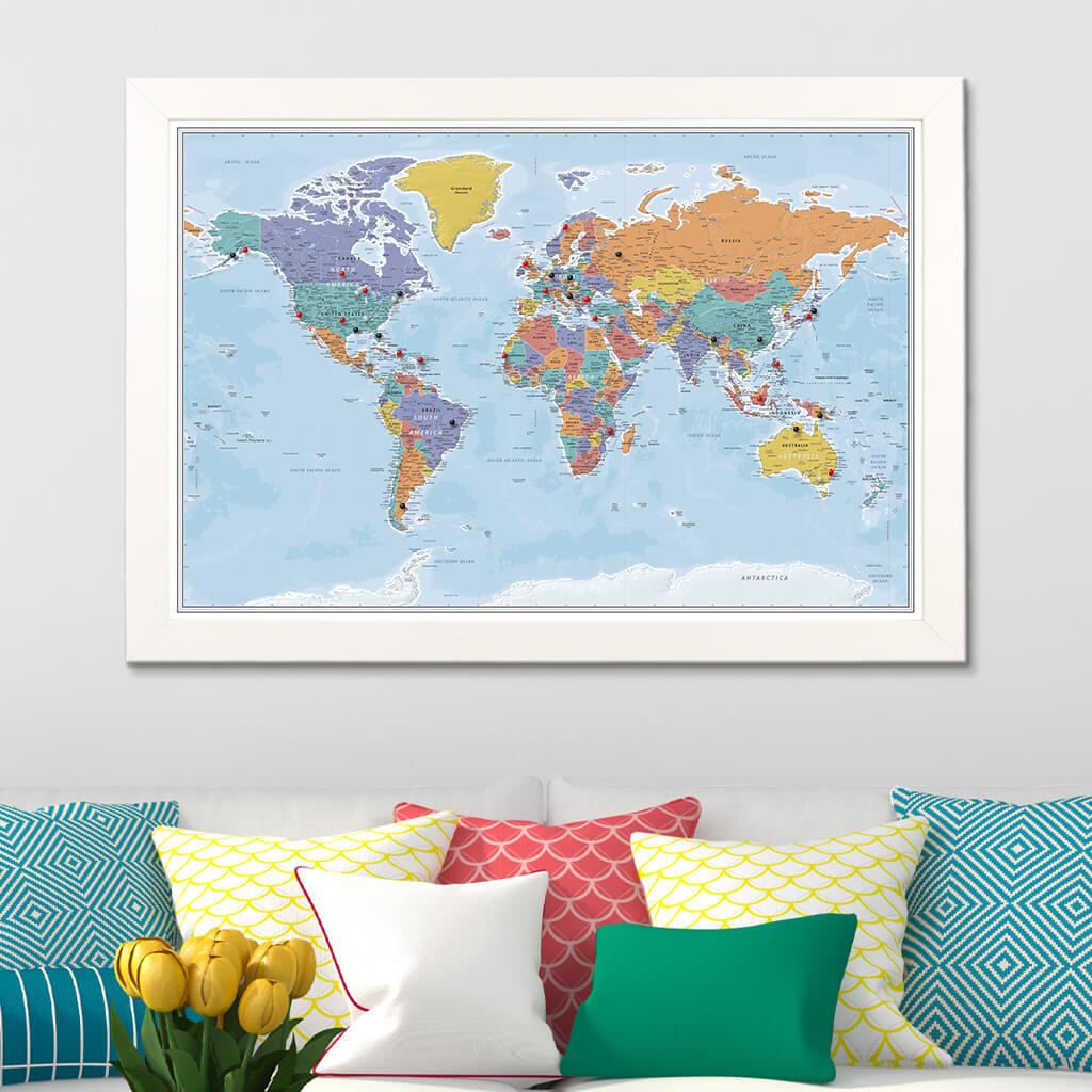 Push pin world map deals print - Unique design travel map poster - Personalization and Various sizes