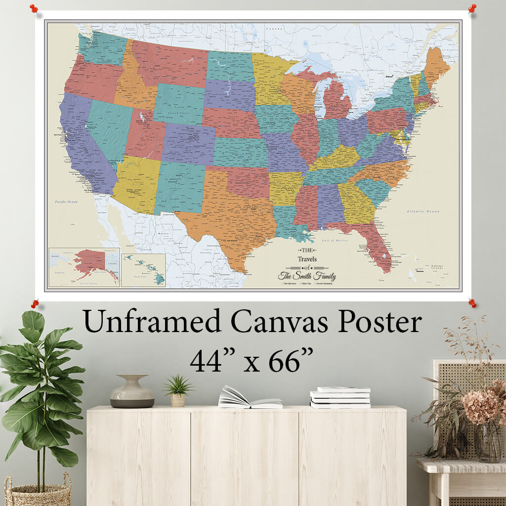 Tan Ocean USA Canvas Poster Map 44 x 66