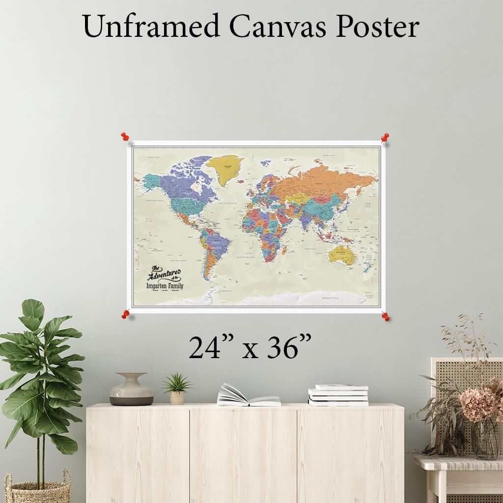 Large Push Pin World Map Canvas Wall Art, Green Watercolor World Map Art Print, shops World Map Painting, World Map Artwork, Large Canvas Art