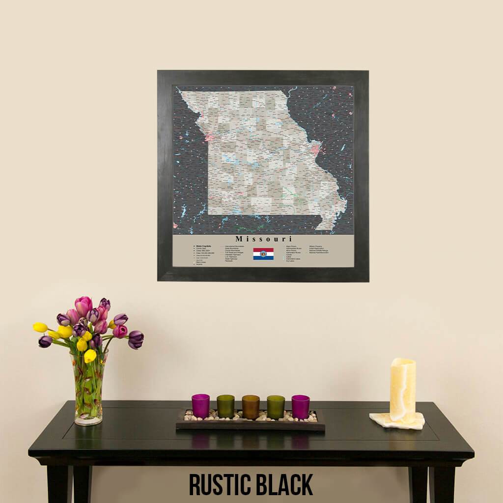 Earth Toned Missouri Push Pin Map Rustic Black Frame