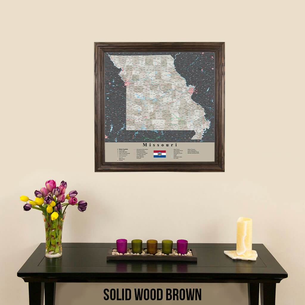 Earth Toned Missouri Push Pin Map Solid Wood Brown Frame