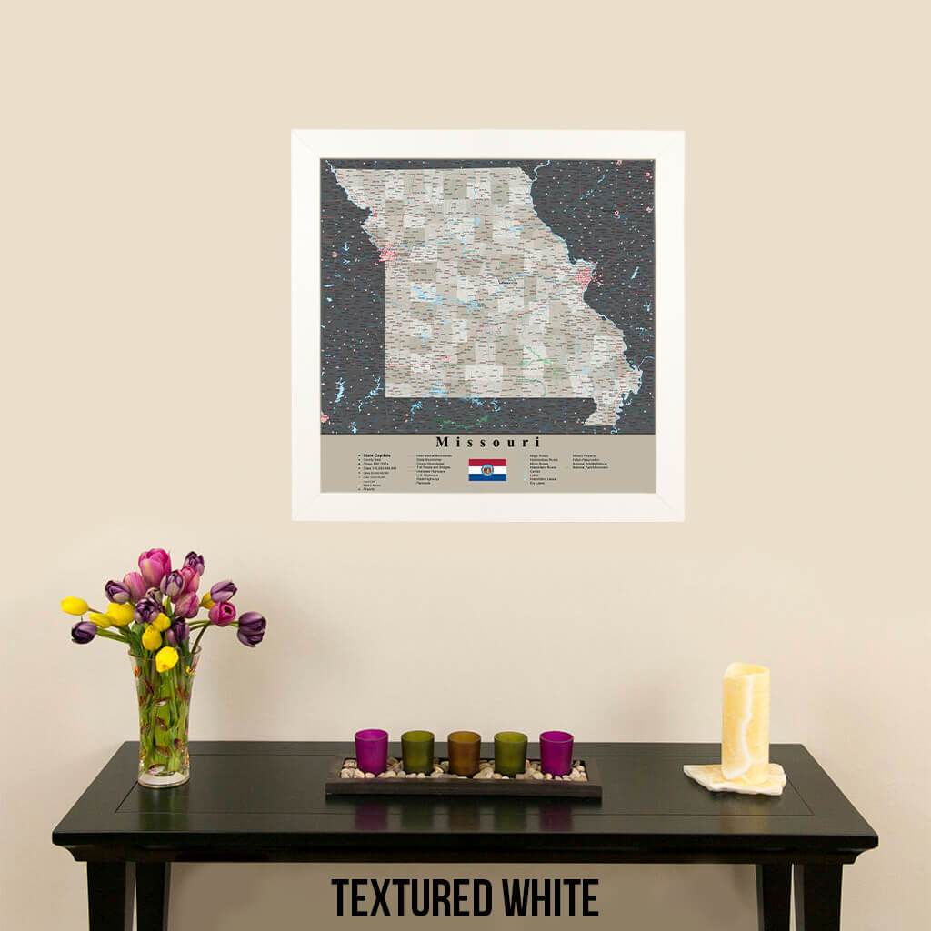Earth Toned Missouri Push Pin Map Textured White Frame