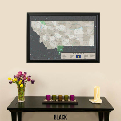 Earth Toned Montana State Push Pin Map Black Frame