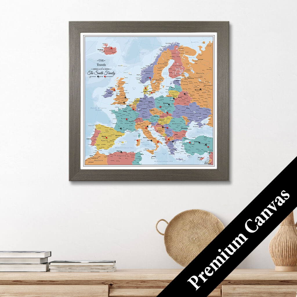 Canvas Blue Oceans Europe Travel Map with Pins
