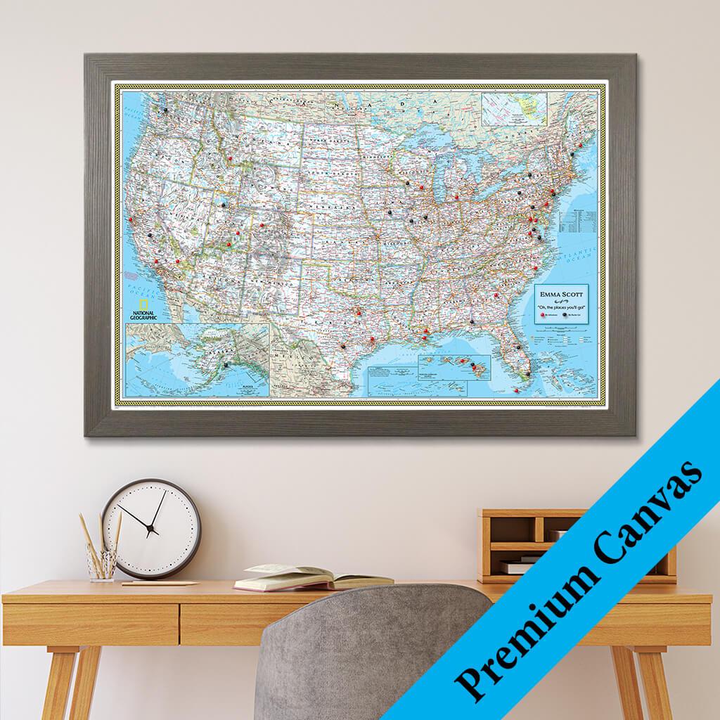 United States Canvas Map | Push Pin United States Map - Push Pin Travel ...