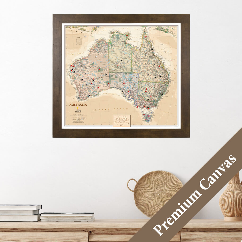 Canvas Executive Australia Push Pin Travel Map premium