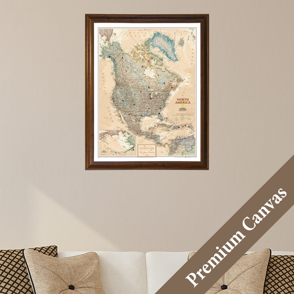 Canvas Executive North America Push Pin Travel Map
