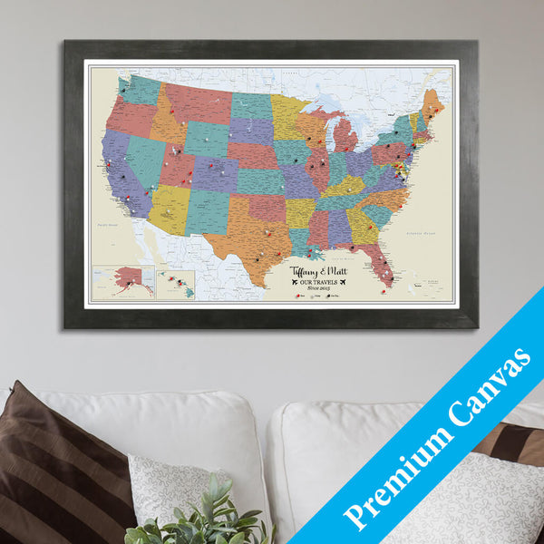 Tan US Travel Map | Framed USA Map | Push Pin Travel Maps