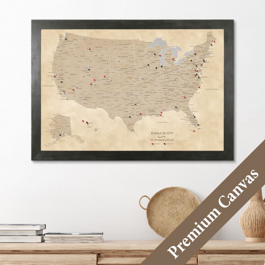 Canvas Vintage USA Wall Map for Travelers