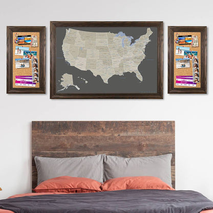 Memo Boards in Solid Wood Brown Frame with Earth Toned US Map