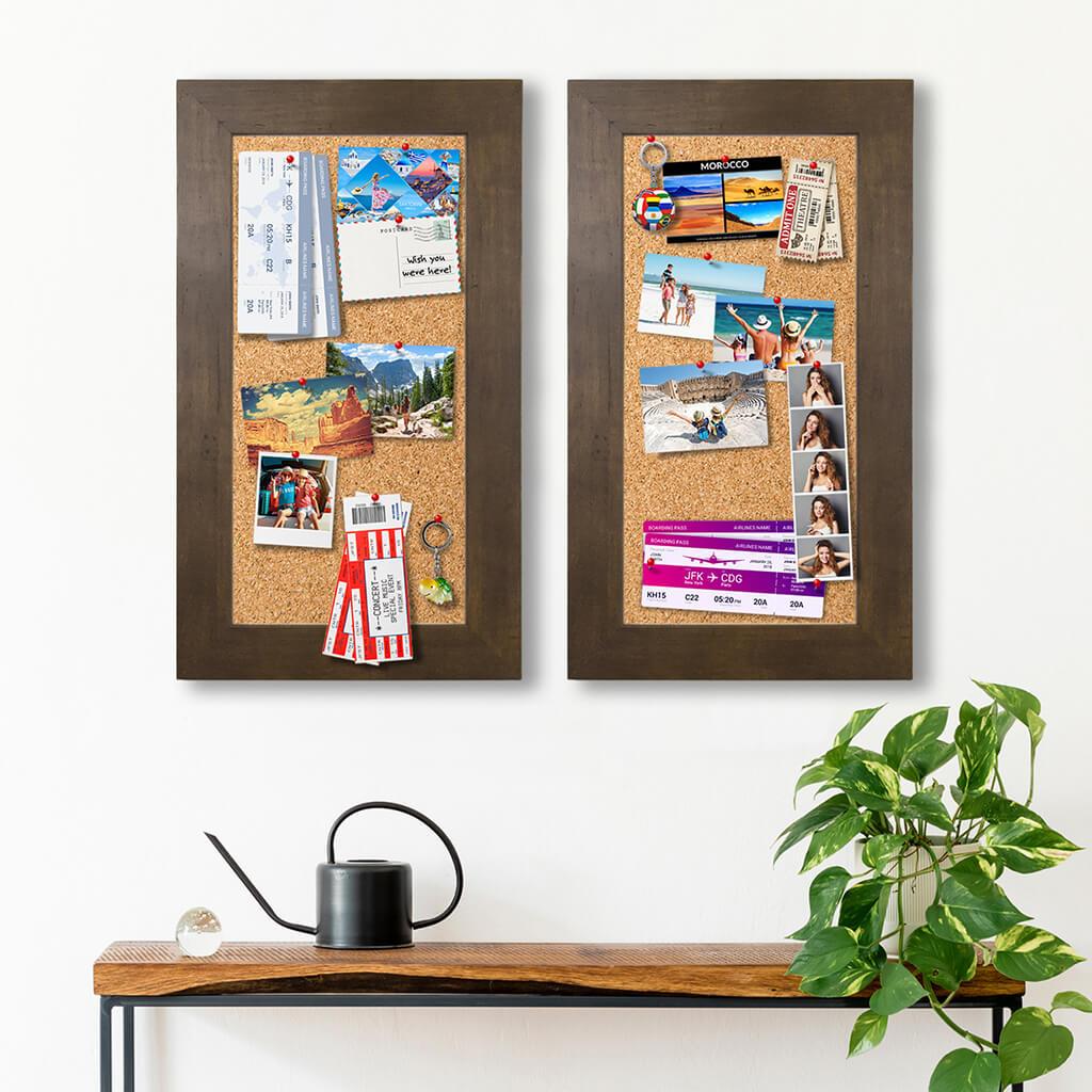 2 Pack Cork Memory Boards Rustic Brown Frame