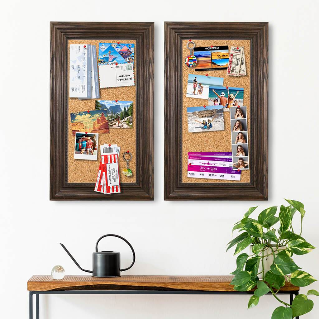 2 Pack Cork Memory Boards Solid Wood Brown Frame