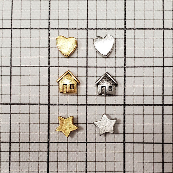 Push Pins, Gold & Silver Hearts, Heart Pushpins, Golden Antique