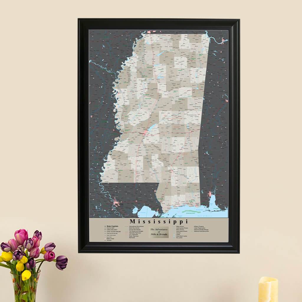 Earth Toned Mississippi State Travelers Map with Pins main picture