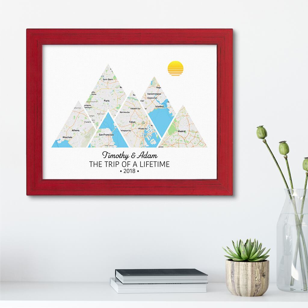 Mountain Map Art Option 2 in Carnival Red Frame