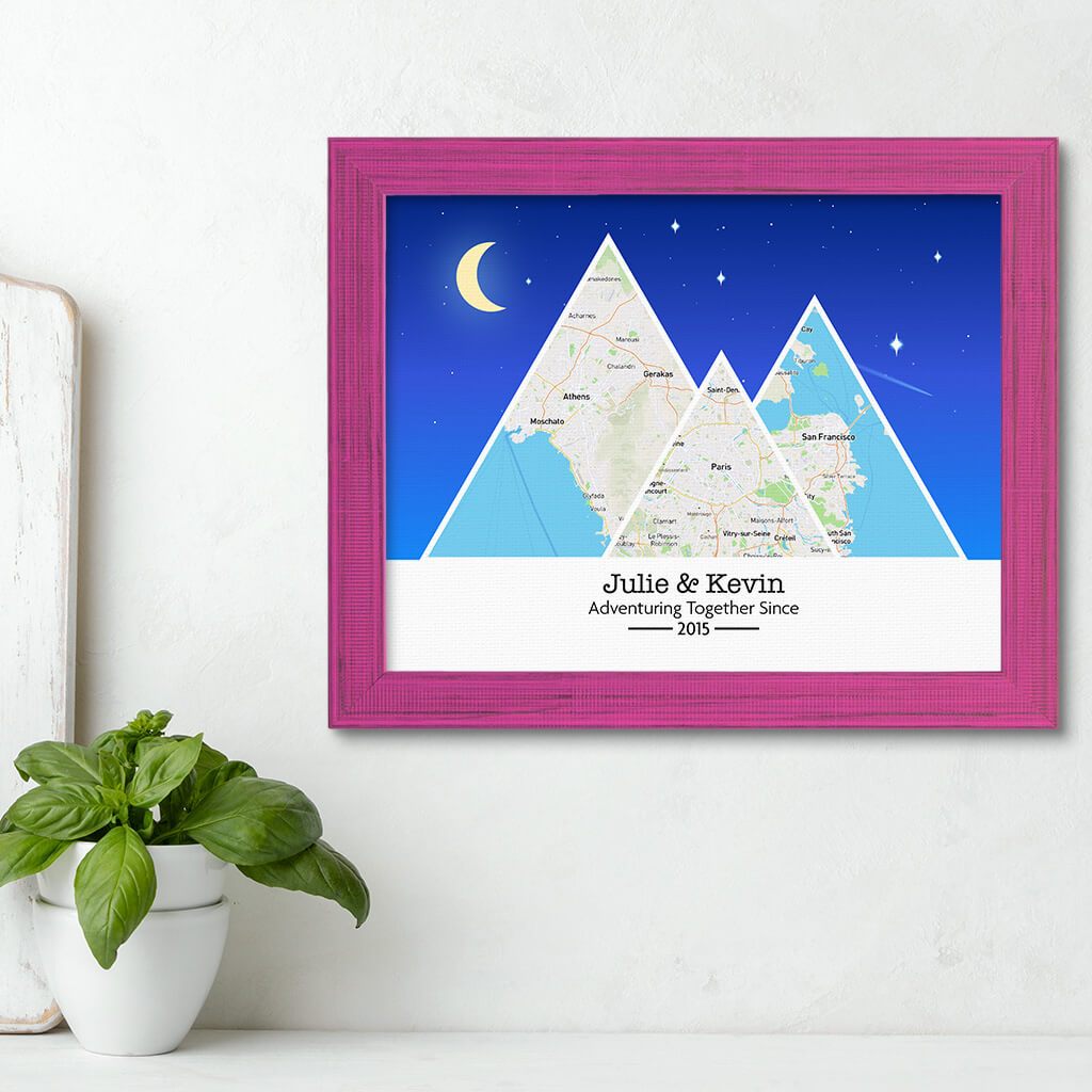 Mountain Map Art Option 6 in Carnival Pink Frame
