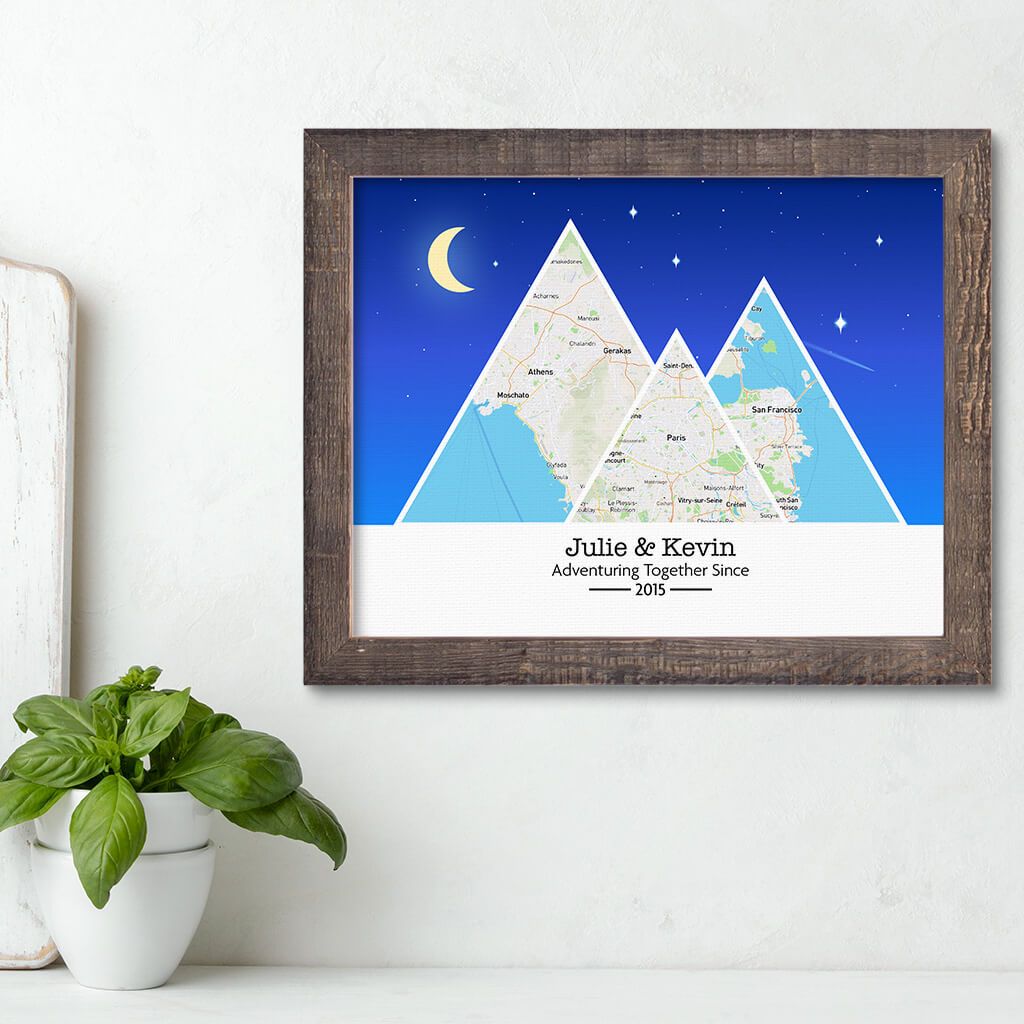 Mountain Map Art Option 6 in Madison Natural Frame