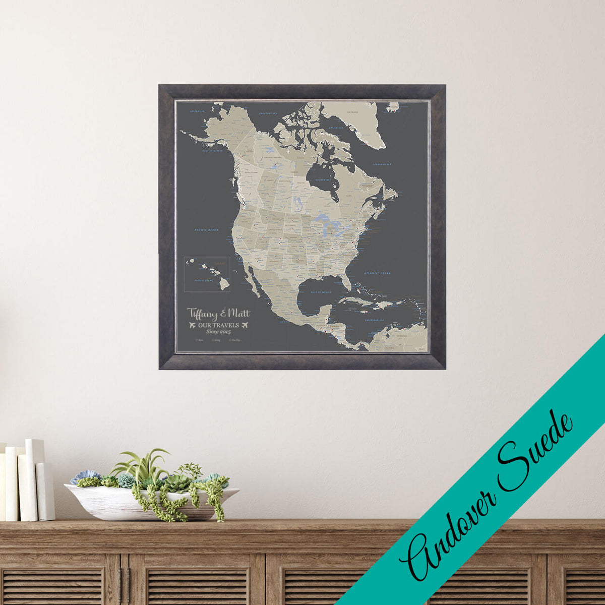 Canvas - Earth Toned North America Travel Map with Pins