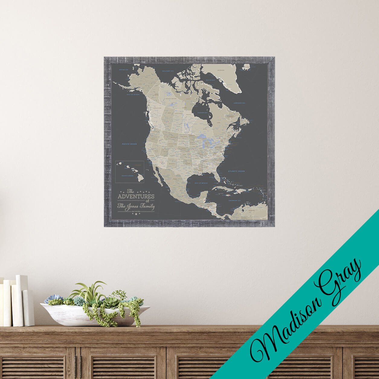 Canvas - Earth Toned North America Travel Map with Pins