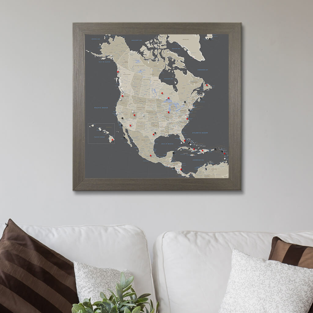 Earth Toned North America Map with Barnwood Gray Frame