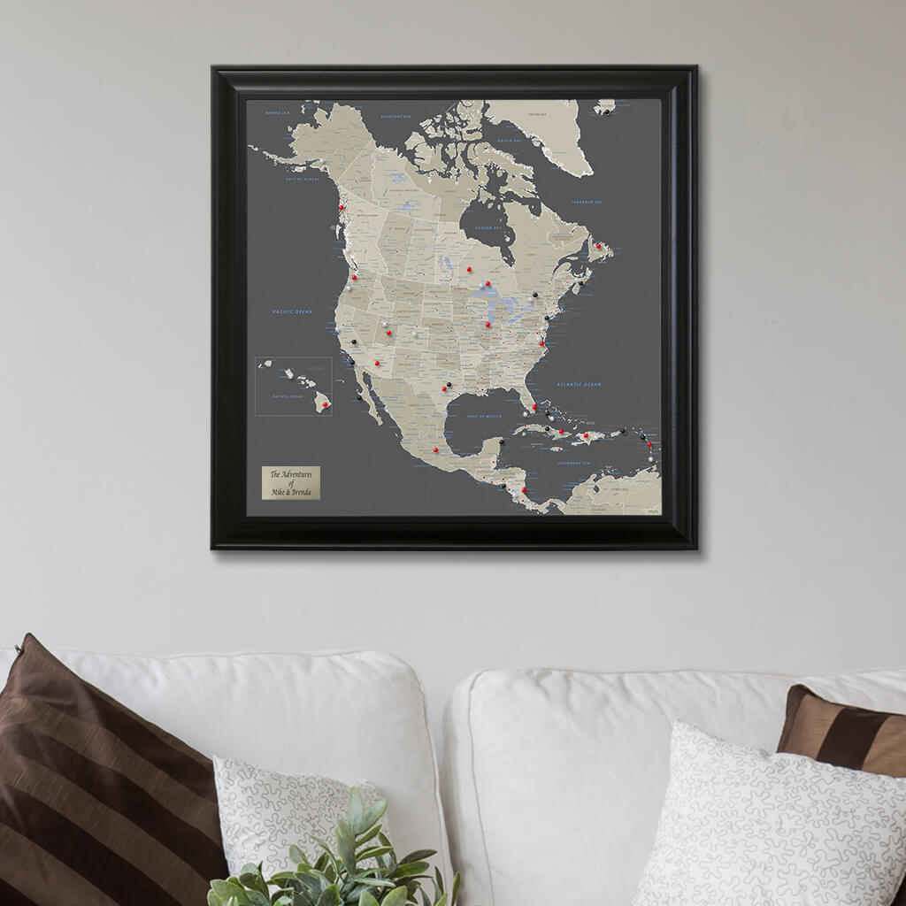 Earth Toned North America Map with Black Frame