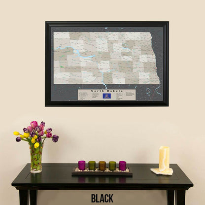 Earth Toned North Dakota Pin Travel Map Black Frame