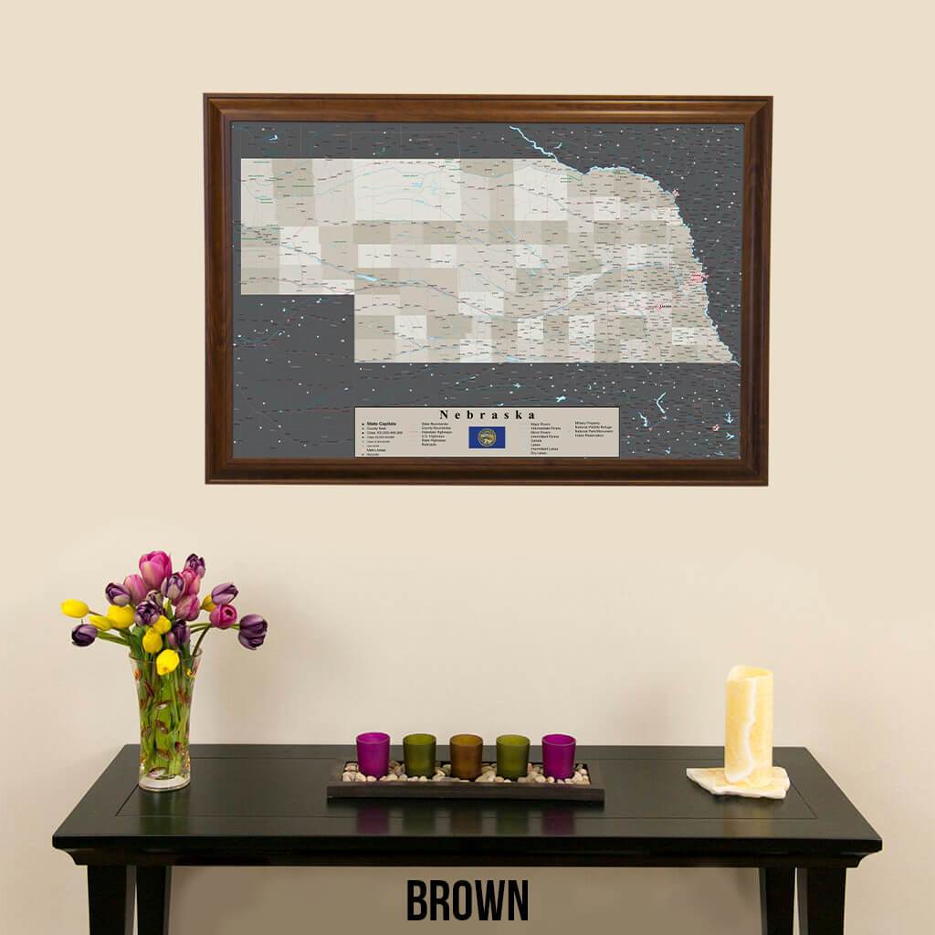 Earth Toned Nebraska State Push Pin Travel Map Brown Frame