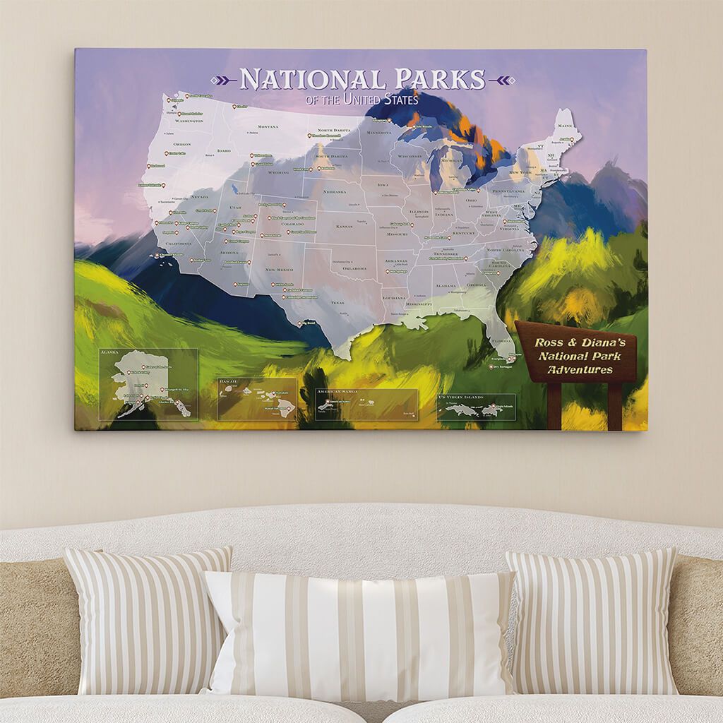 National Park Map USA Travel Map, Wooden Personalized Map National Park Gift, USA Push fashion Pin Map One Year Anniversary Gift