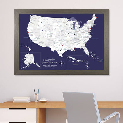 Canvas Navy Explorers USA Push Pin Map in Barnwood Gray