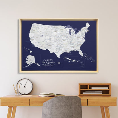 Natural Tan Float Frame - 24x36 Gallery Wrapped Canvas Navy Explorers USA & Caribbean Map