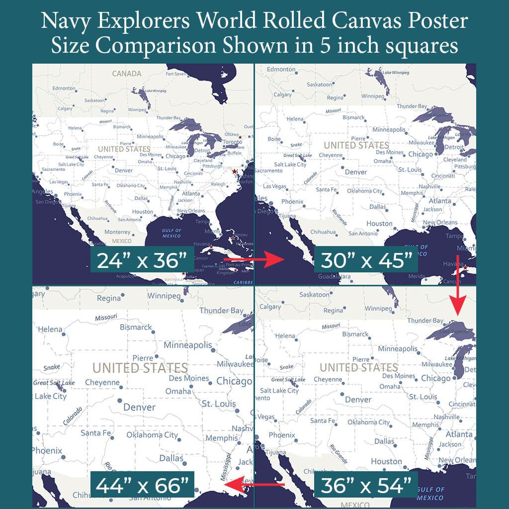 Font Size Comparison of USA on 4 Poster Sizes