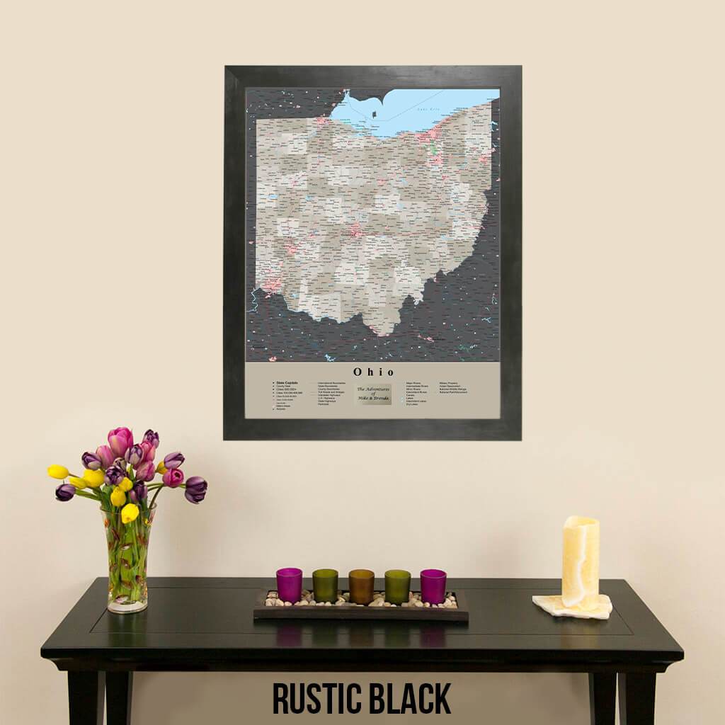 Earth Toned Ohio State Push Pin Map with Pins Rustic Black