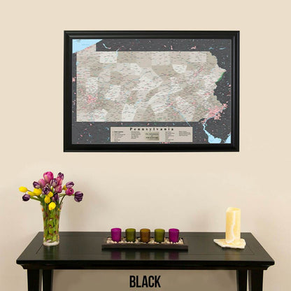 Earth Toned Pennsylvania State Push Pin Travelers Map Black Frame