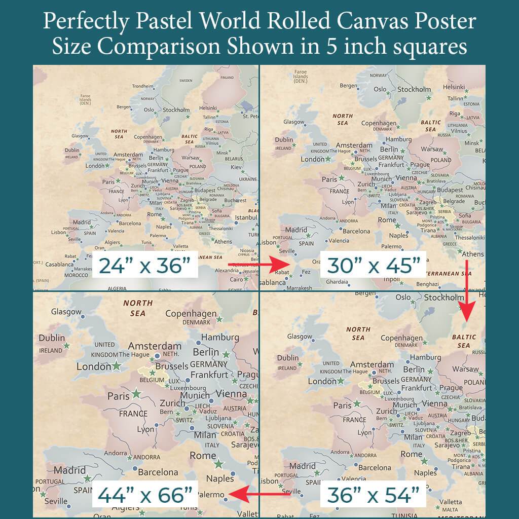 Font Size Comparison of Europe on 4 Poster Sizes