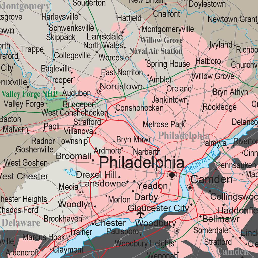 Earth Toned Pennsylvania State Push Pin Travelers Map Closeup