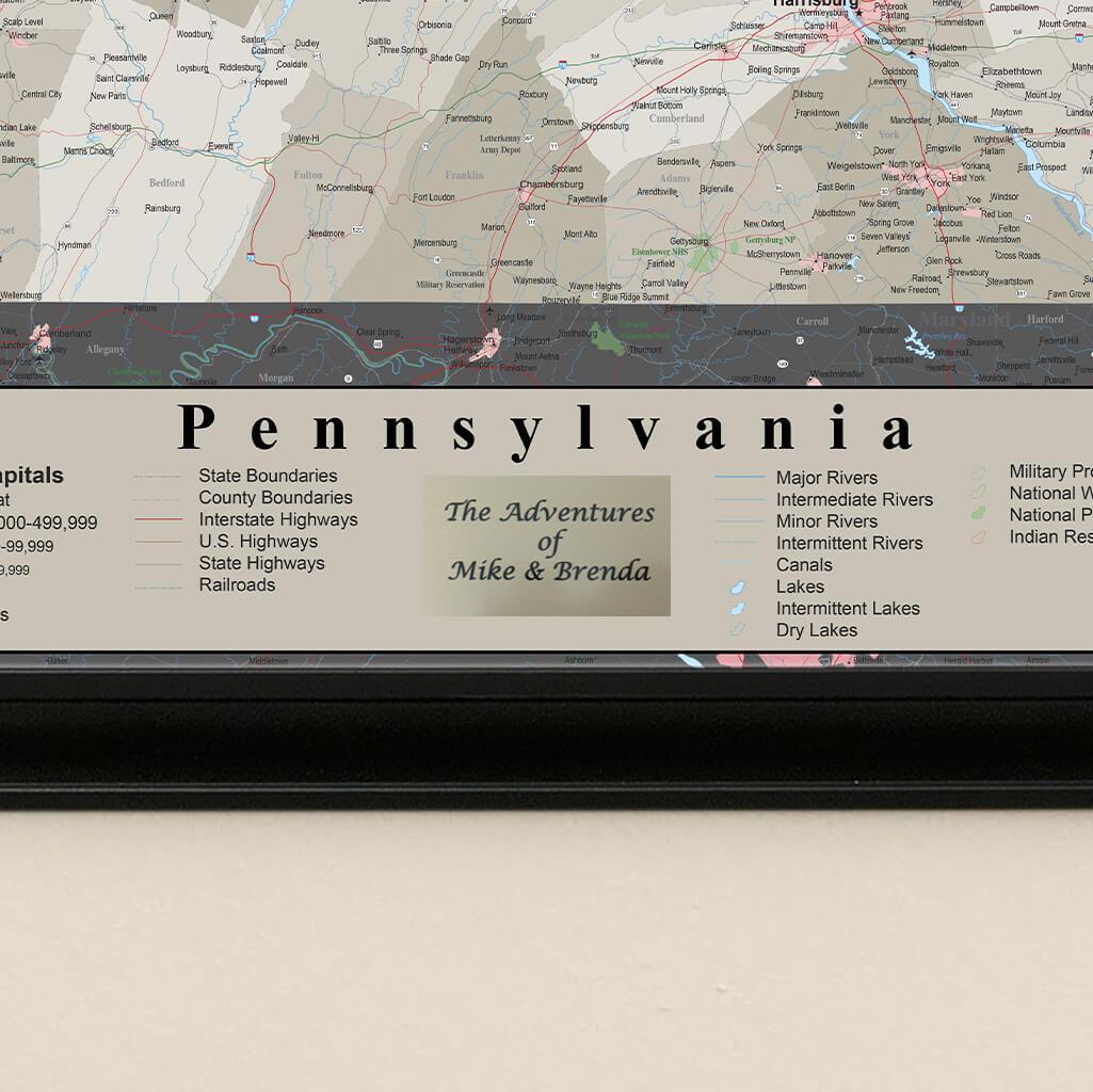 Earth Toned Pennsylvania State Push Pin Travelers Map Plaque Closeup
