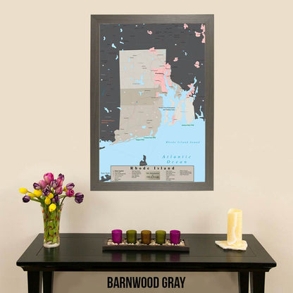 Earth Toned Rhode Island State Map Barnwood Gray Frame